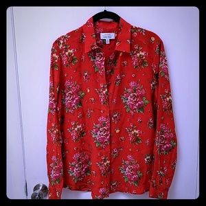 & other stories red floral silk shirt size 6
